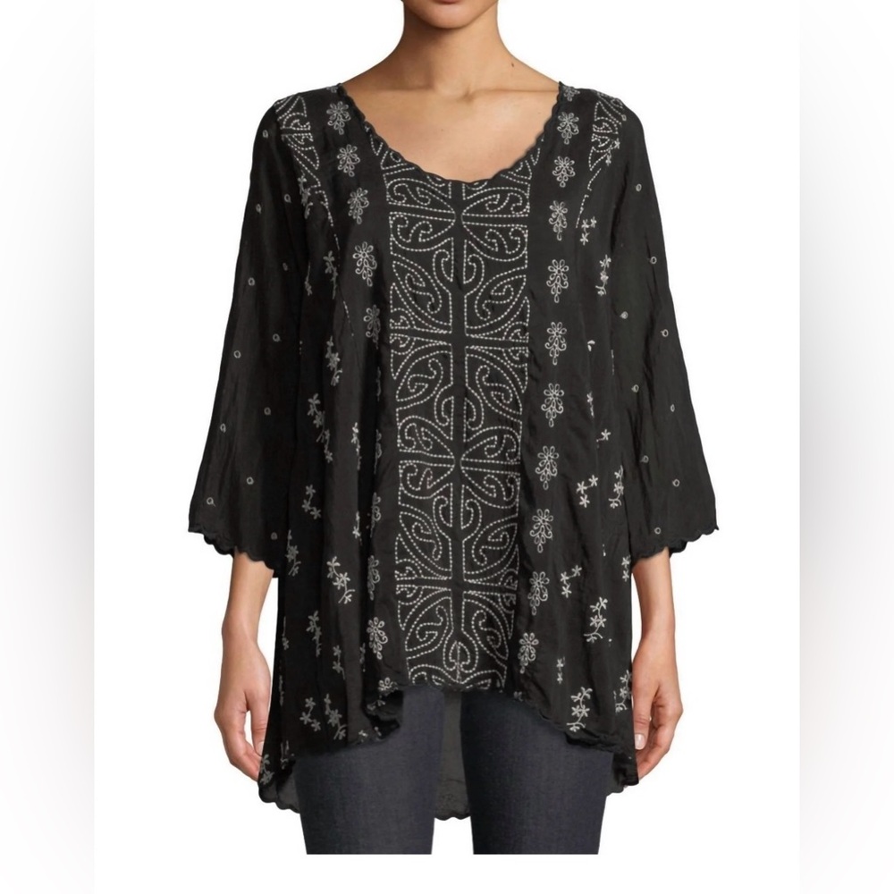 JOHNNY WAS RIDDEN BLACK EMBROIDERED BLOUSE